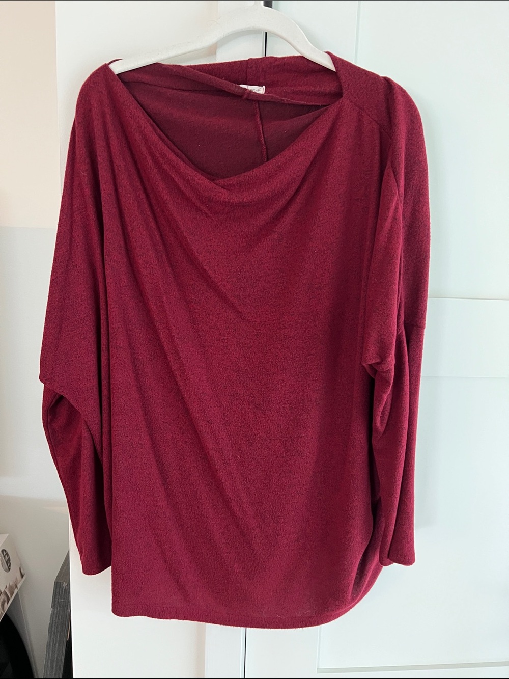 eesome Burgundy Draped Neck Long Sleeve Top